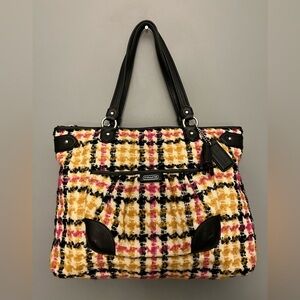 Coach Daisy Emma Wool Tweed Blend Black, Pink, Yellow & White Plaid Tote